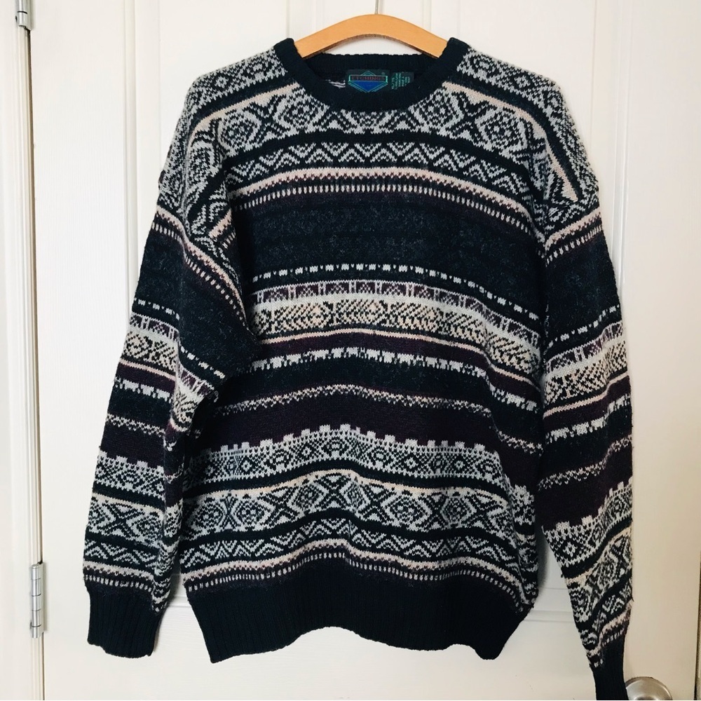 Men's Wool Black and White Patterned Sweater Size XL